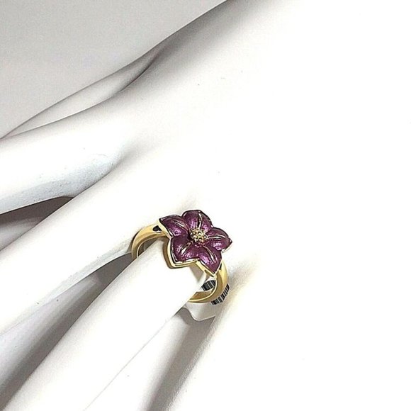 Hibiscus Flower Ring Sz 6 7 8 Gold Plated Tropical Hawaiian Island Purple Enamel - Picture 3 of 11
